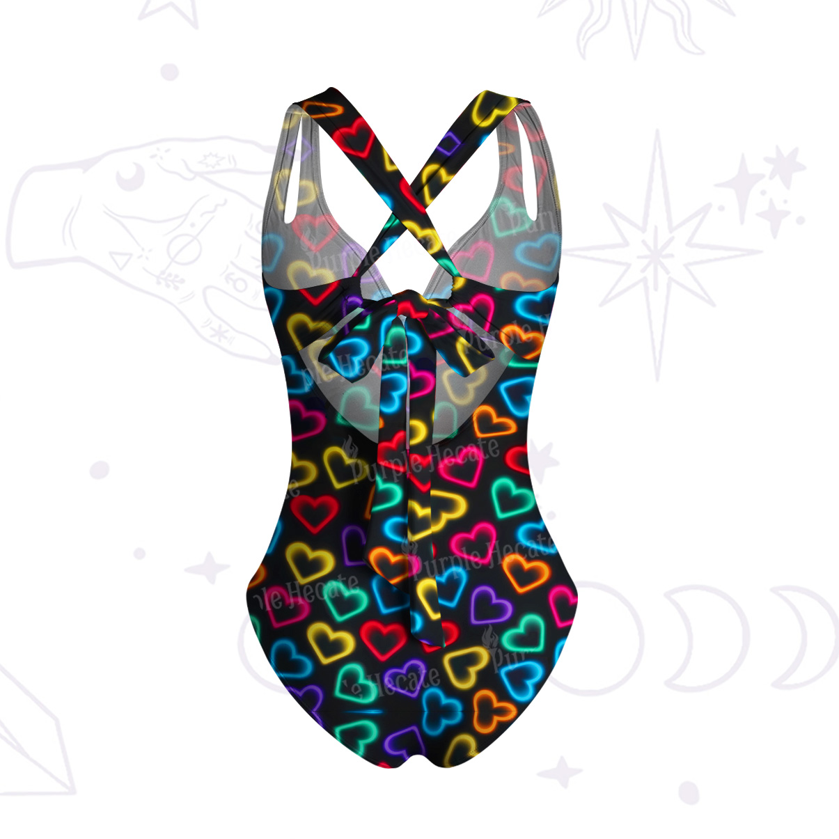 Purplehecate Psychedelic Neon Hearts One-Piece Swimsuit