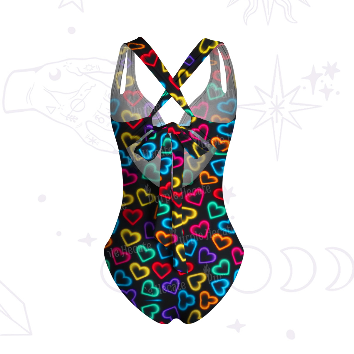 Purplehecate Psychedelic Neon Hearts One-Piece Swimsuit
