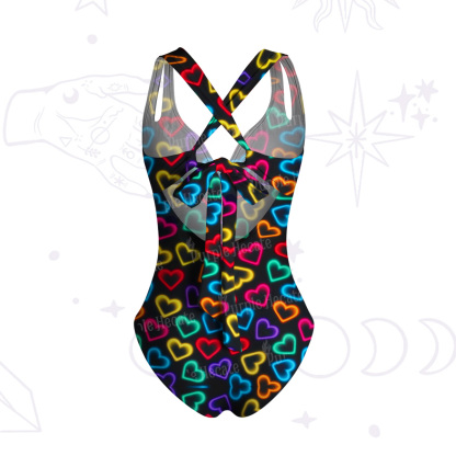 Purplehecate Psychedelic Neon Hearts One-Piece Swimsuit