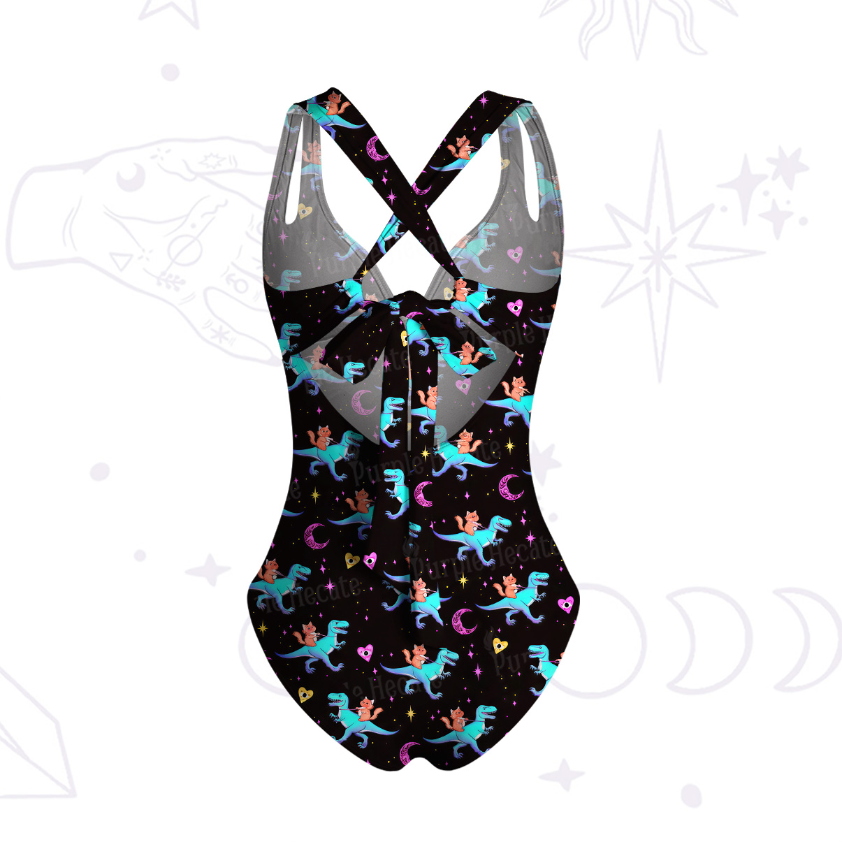 Purplehecate Witch Cat Rides the Dino One-Piece Swimsuit