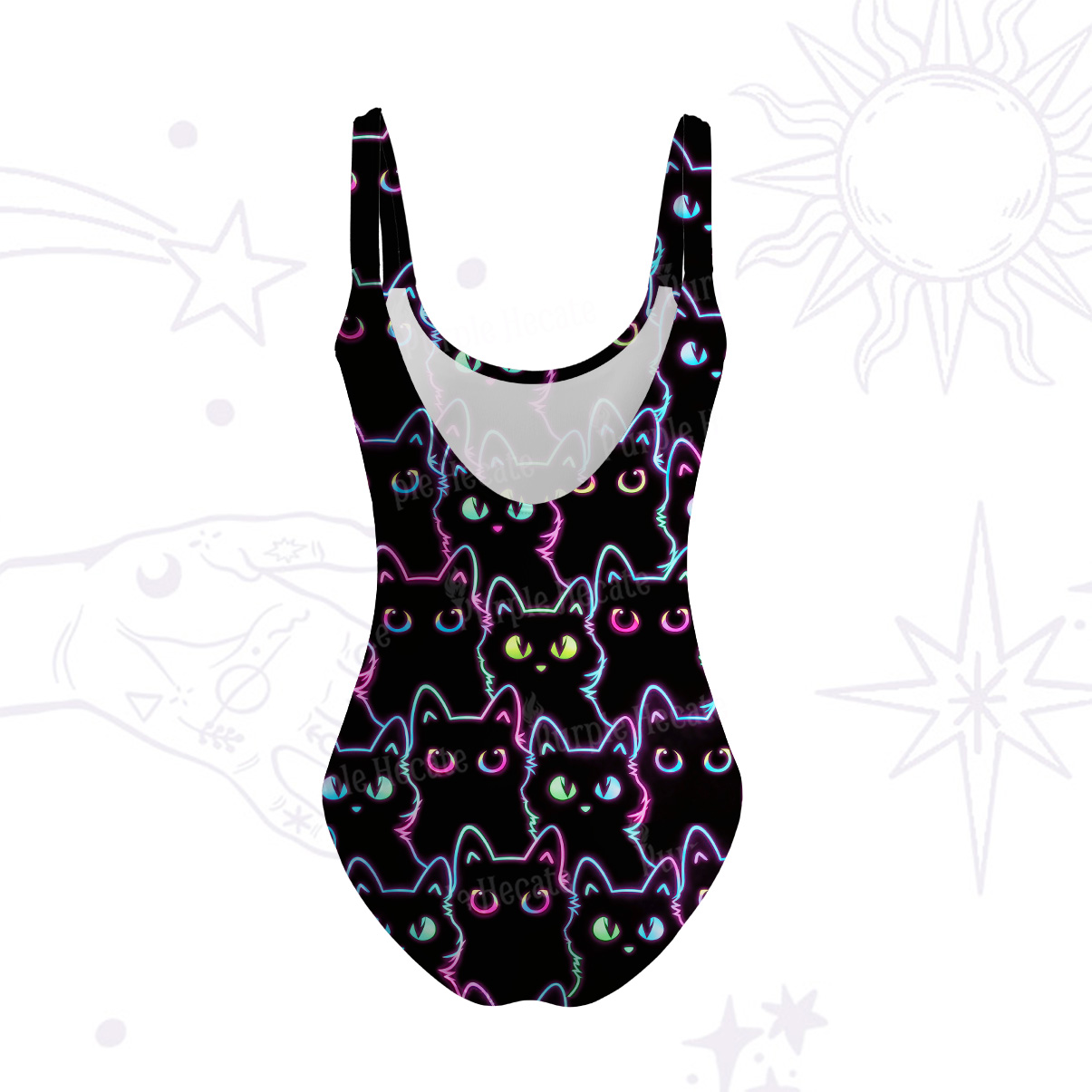 Purplehecate Neon Glow Stacked Cats Tank One Piece Swimsuit