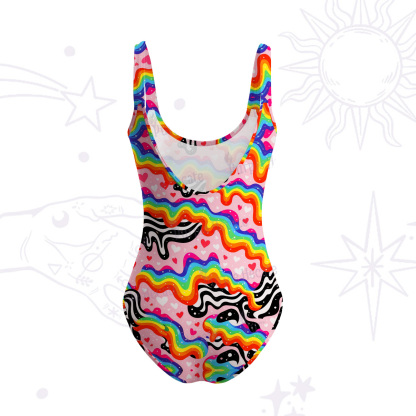 Purplehecate Groovy Melty Rainbow Hearts Wavy Tank One Piece Swimsuit