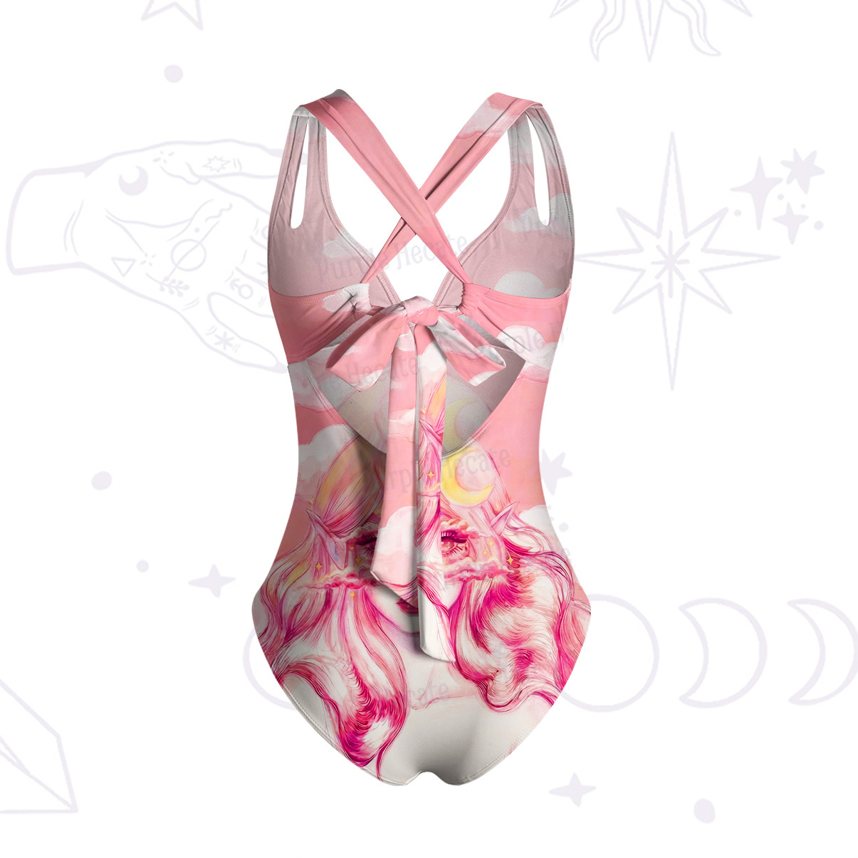 urplehecate Pink Moon Goddess Witchy One-Piece Swimsuit