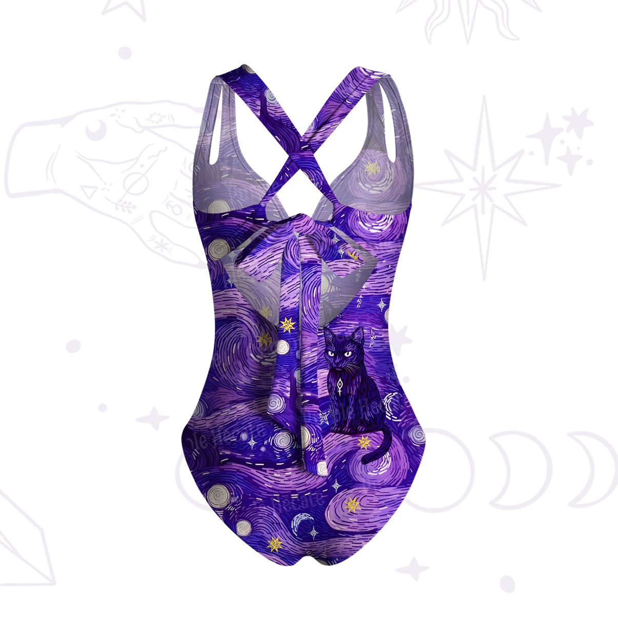 Purplehecate Mystic Cat Beneath the Cosmic Veil One-Piece Swimsuit