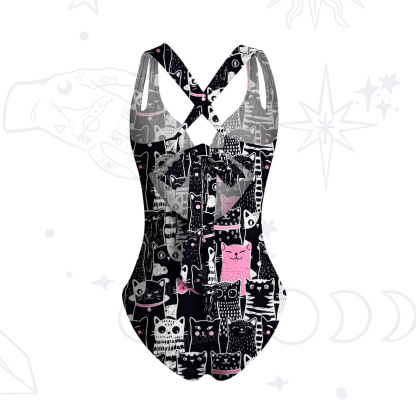 Purplehecate Cute Cat All Over Print One-Piece Swimsuit