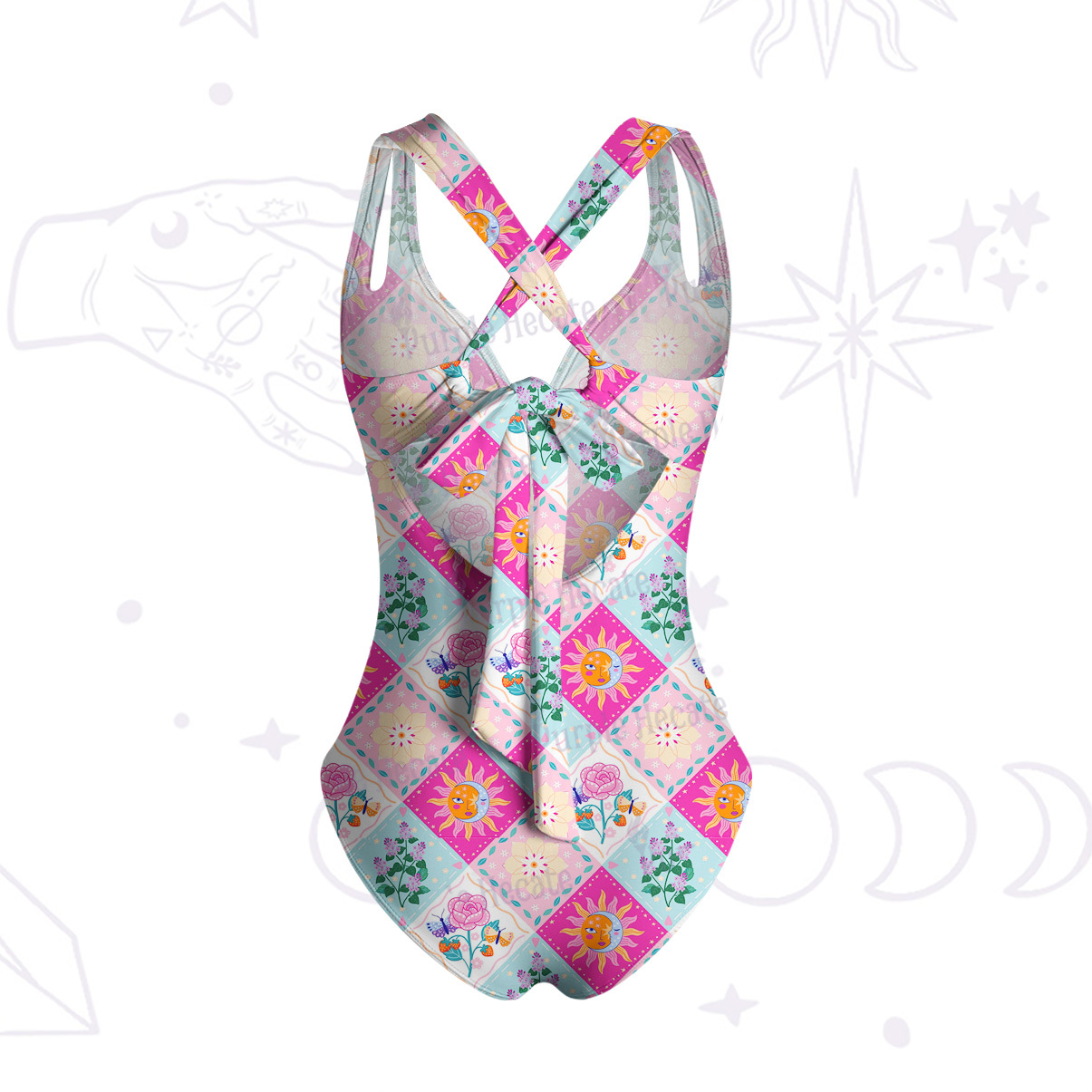 Purplehecate Celestial Sun & Moon Patchwork One-Piece Swimsuit