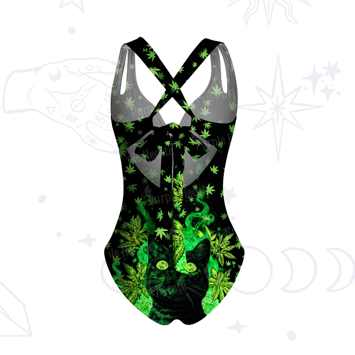 Purplehecate Trippy Glow Cat 420 Vibes One-Piece Swimsuit