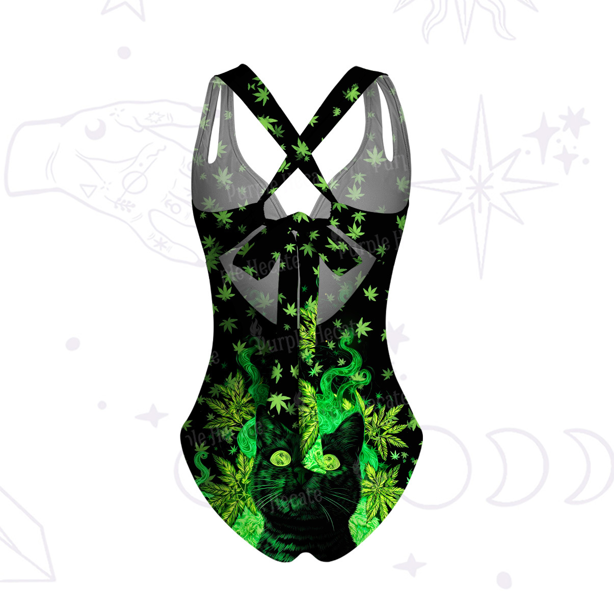 Purplehecate Trippy Glow Cat 420 Vibes One-Piece Swimsuit