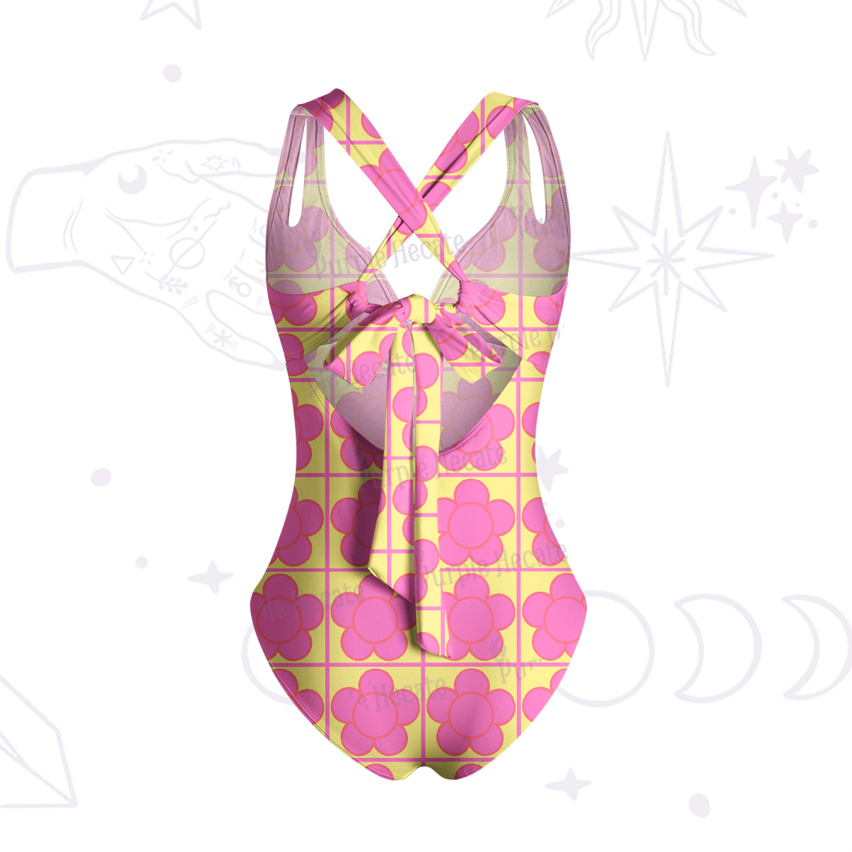 Purplehecate Bubble Flower Checkered One-Piece Swimsuit