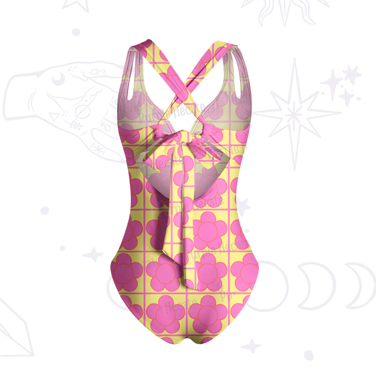 Purplehecate Bubble Flower Checkered One-Piece Swimsuit