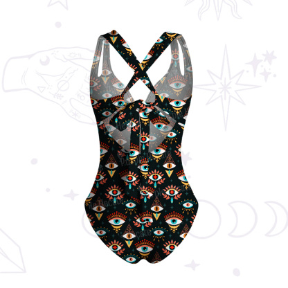 Purplehecate Mystical Evil Eye Pattern One-Piece Swimsuit