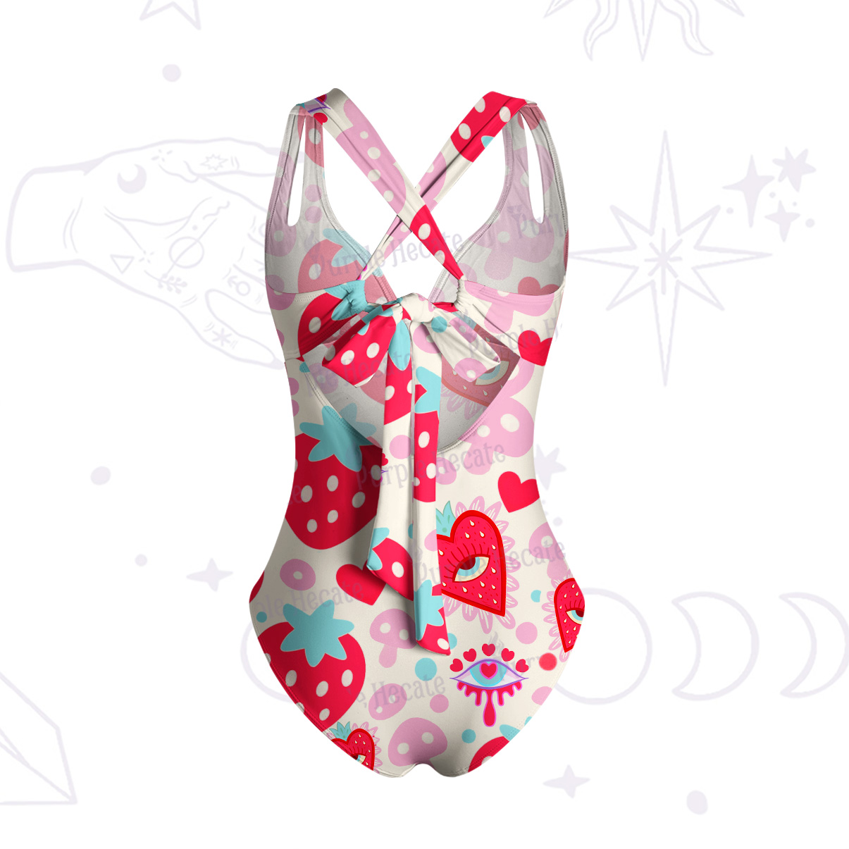 Purplehecate Whimsical Strawberry Hearts One-Piece Swimsuit