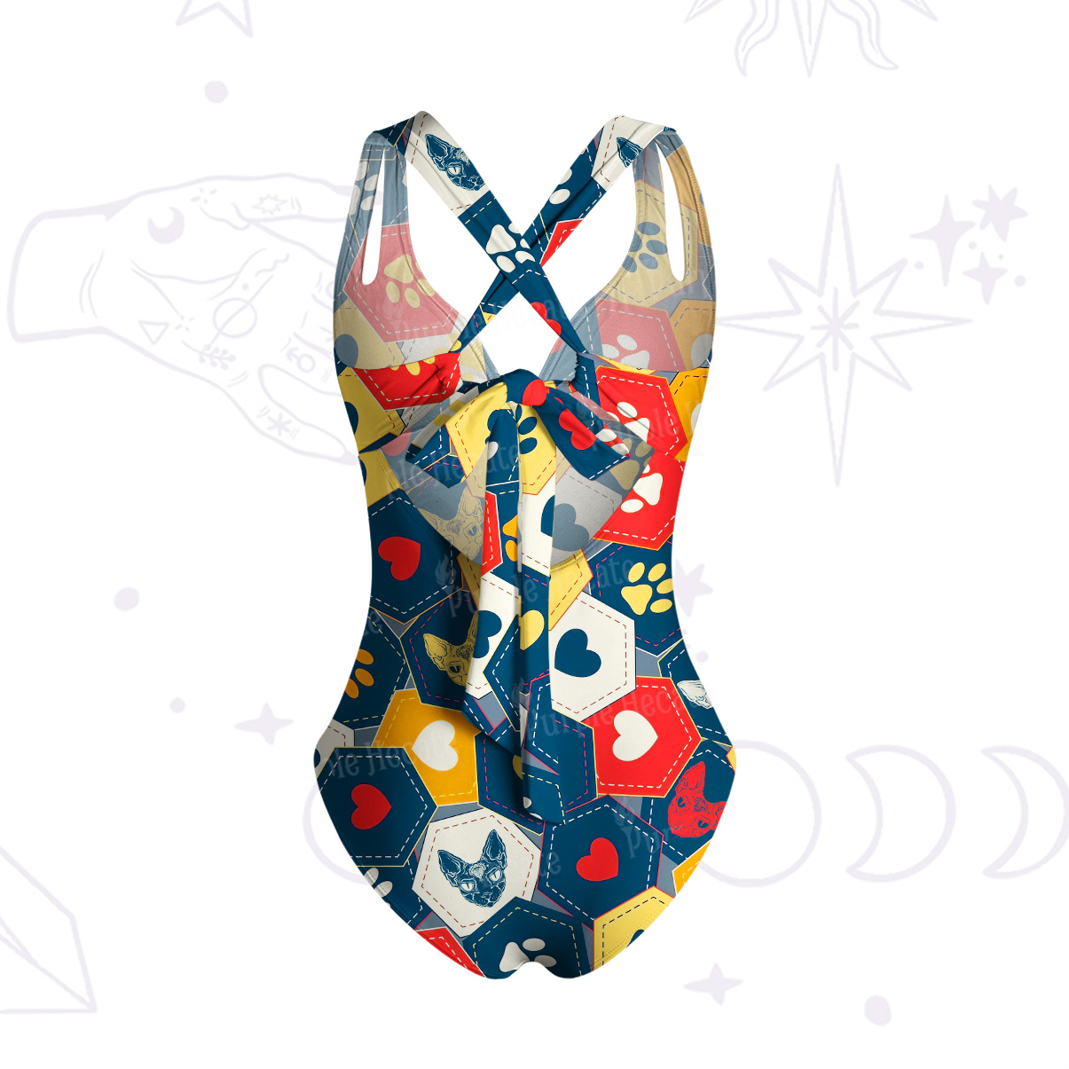 Purplehecate Whimsical Cat Paw Love One-Piece Swimsuit