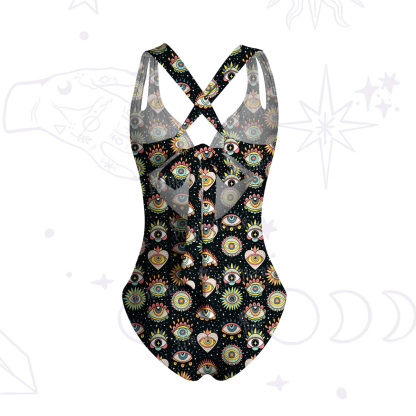 Purplehecate Evil Eye Pattern One-Piece Swimsuit