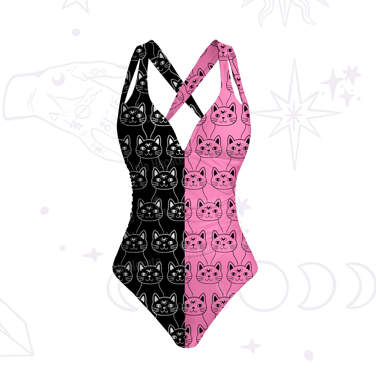 Purplehecate Sketchy Cat One-Piece Swimsuit