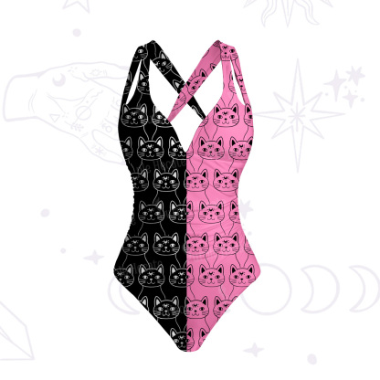 Purplehecate Sketchy Cat One-Piece Swimsuit