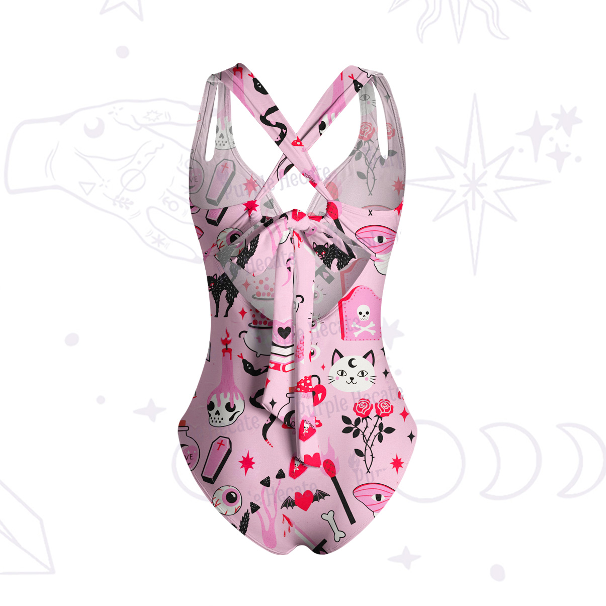 Purplehecate Black Cat Witchy Pink One-Piece Swimsuit