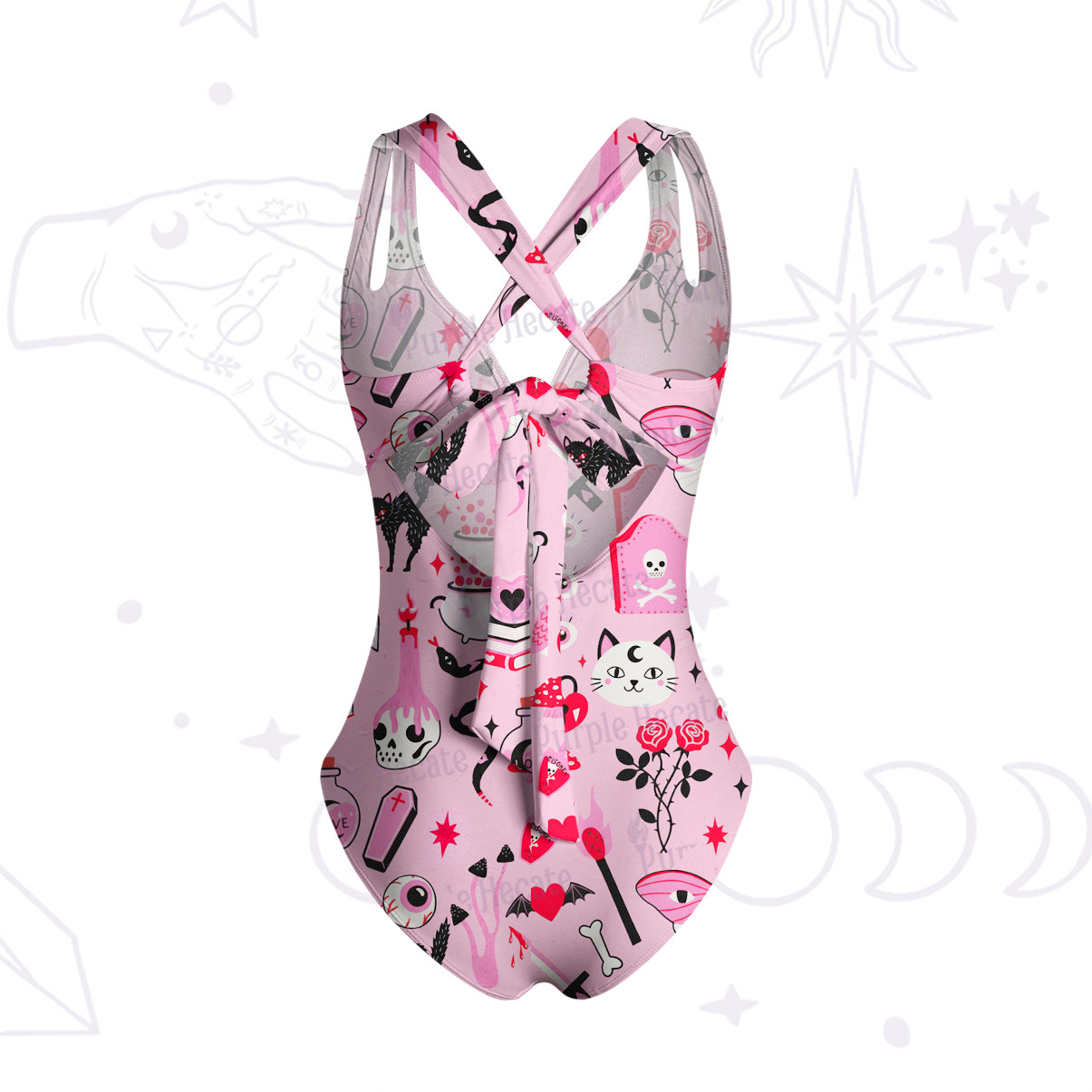 Purplehecate Black Cat Witchy Pink One-Piece Swimsuit