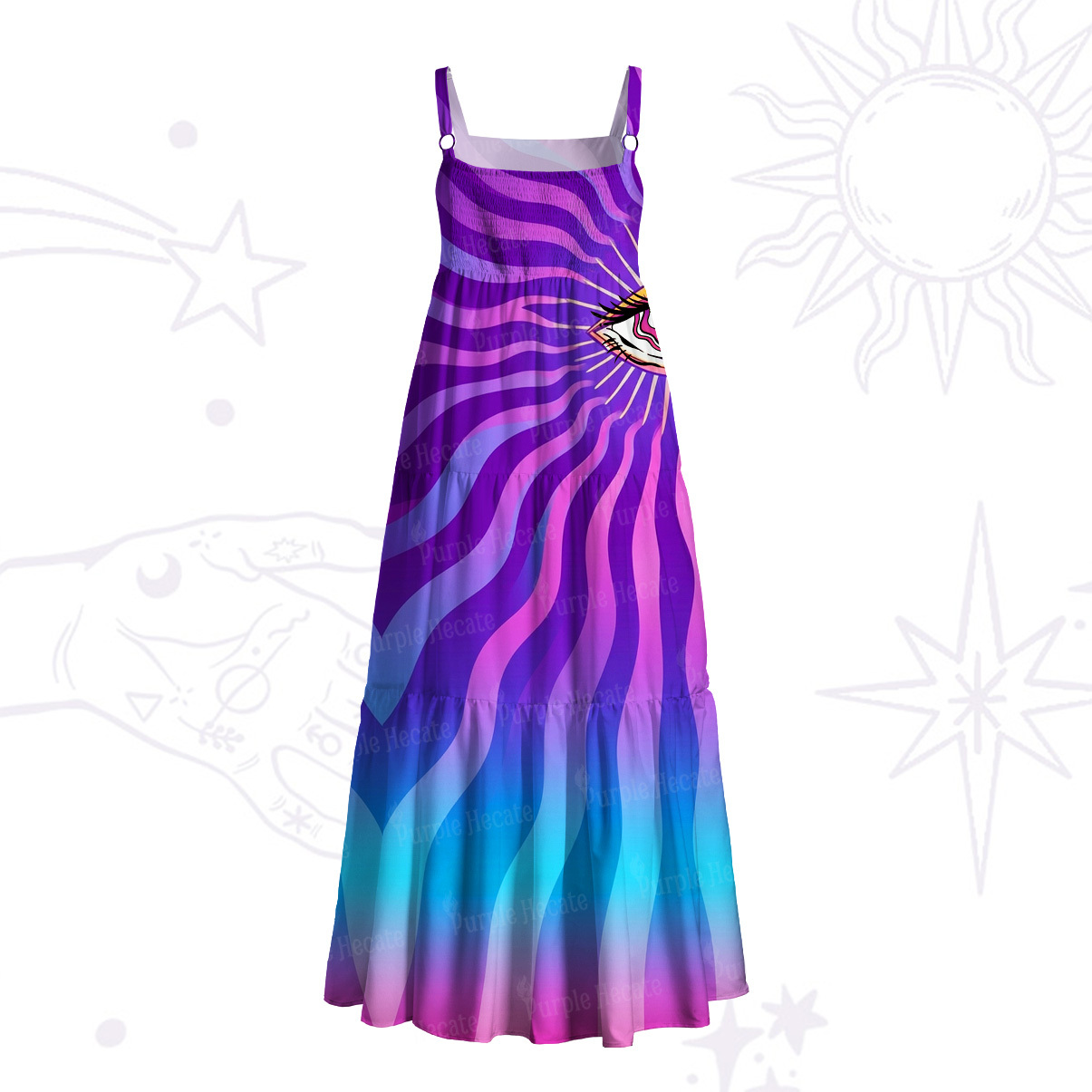 Purplehecate Sacred Eye Energy Flow Wide Straps Maxi Dress