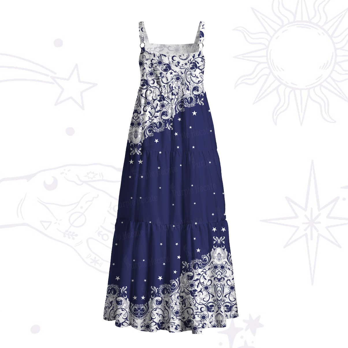 Purplehecate Midnight Star Wide Straps Maxi Dress