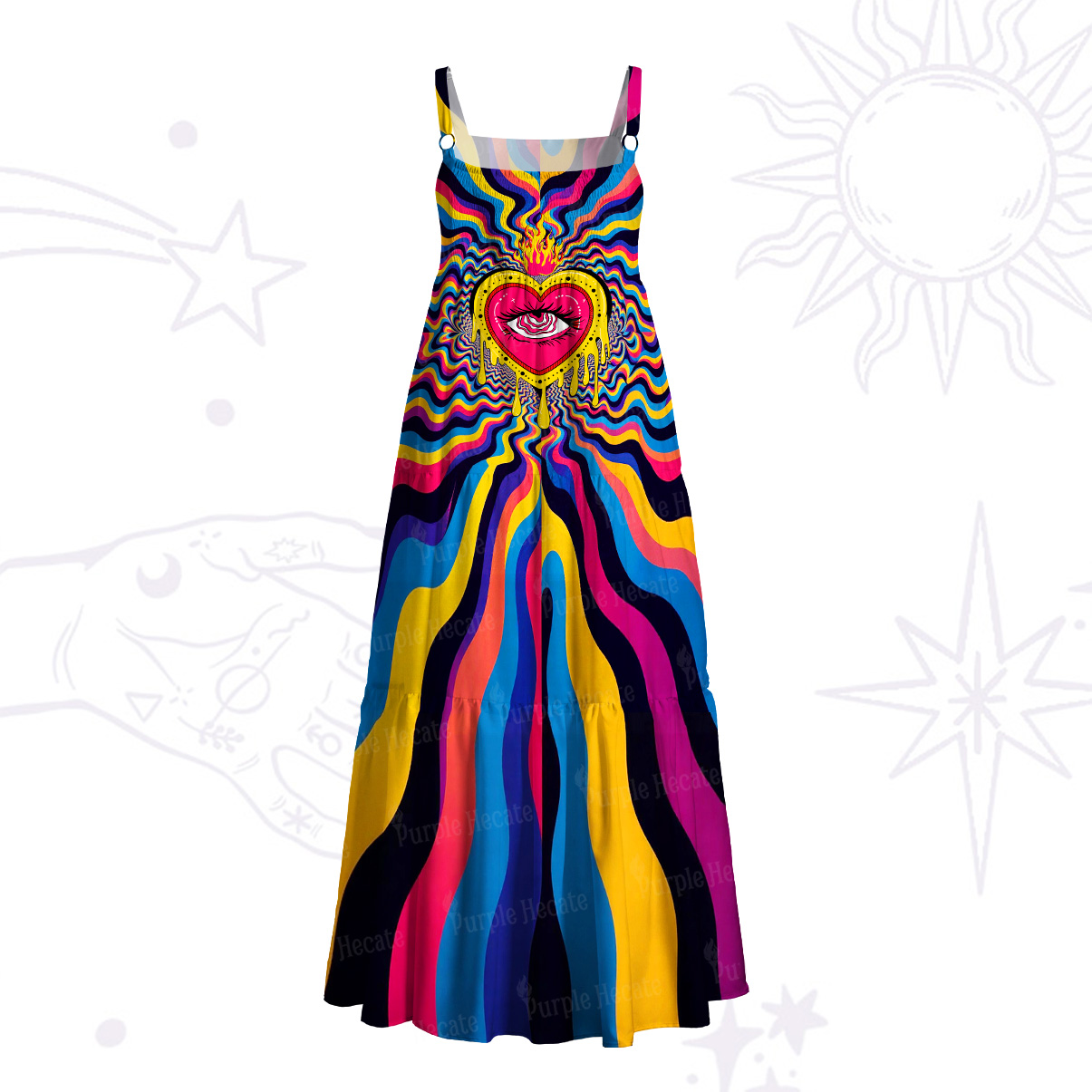 Purplehecate Trippy Heart Flame Wide Straps Maxi Dress
