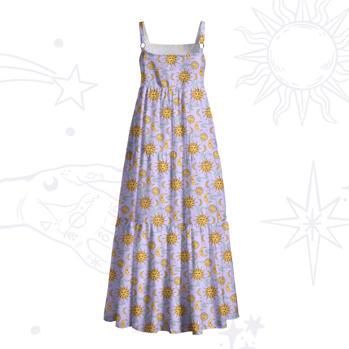 Purplehecate Magic of Sun and Moon Wide Straps Maxi Dress