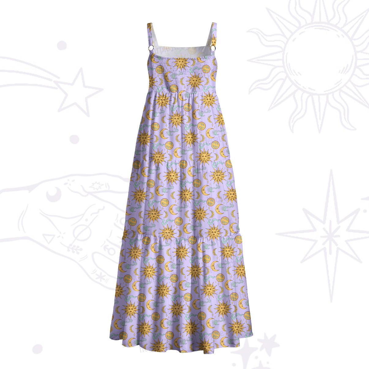 Purplehecate Magic of Sun and Moon Wide Straps Maxi Dress