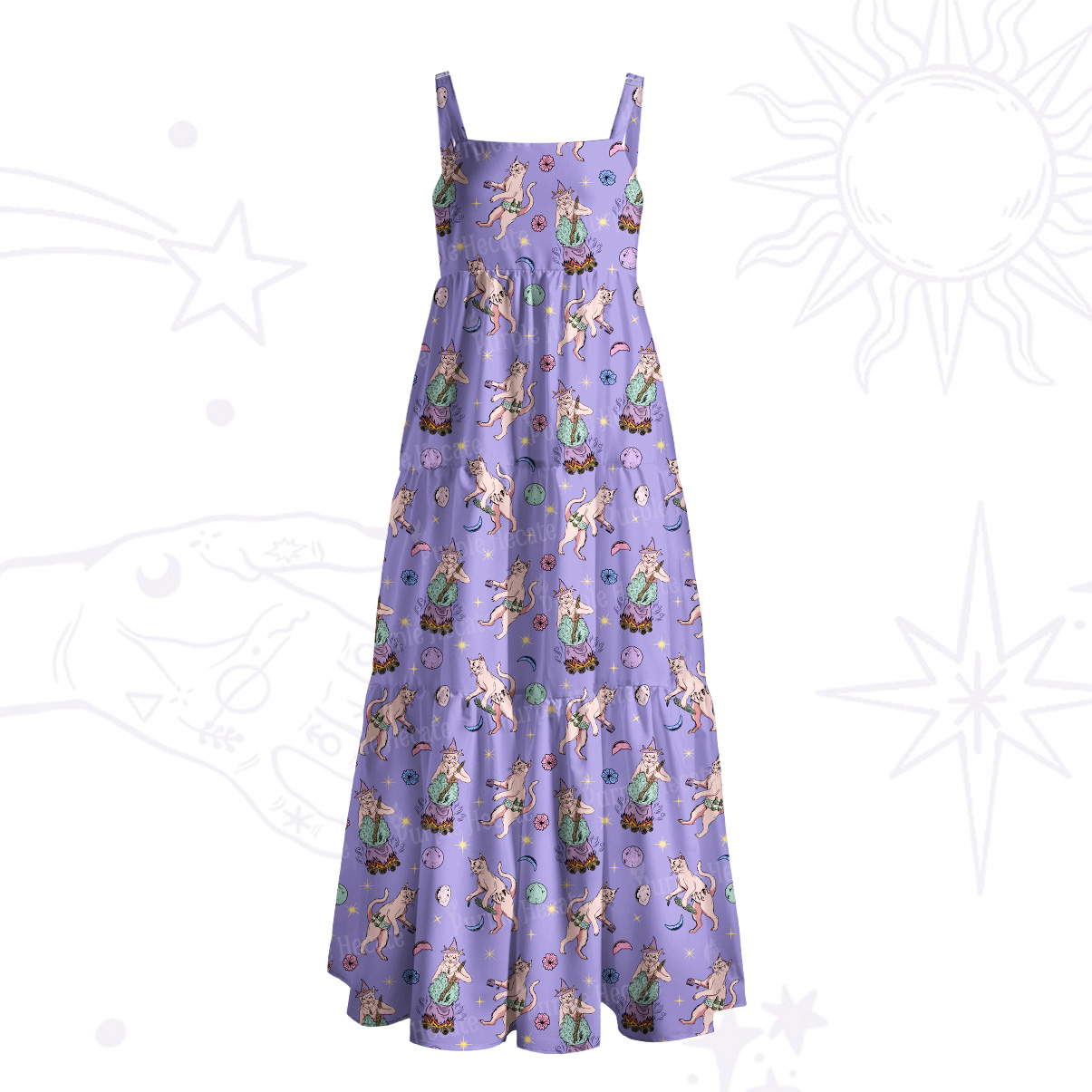 Purplehecate Cat Coven Wide Straps Maxi Dress