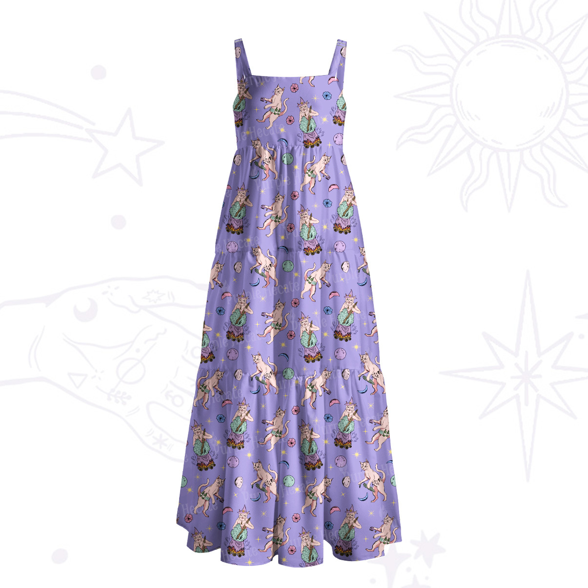 Purplehecate Cat Coven Wide Straps Maxi Dress