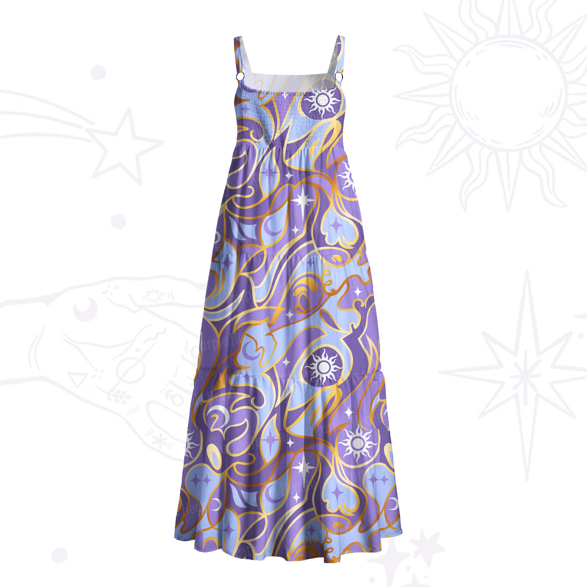 Purplehecate Divination Night Print Wide Straps Maxi Dress
