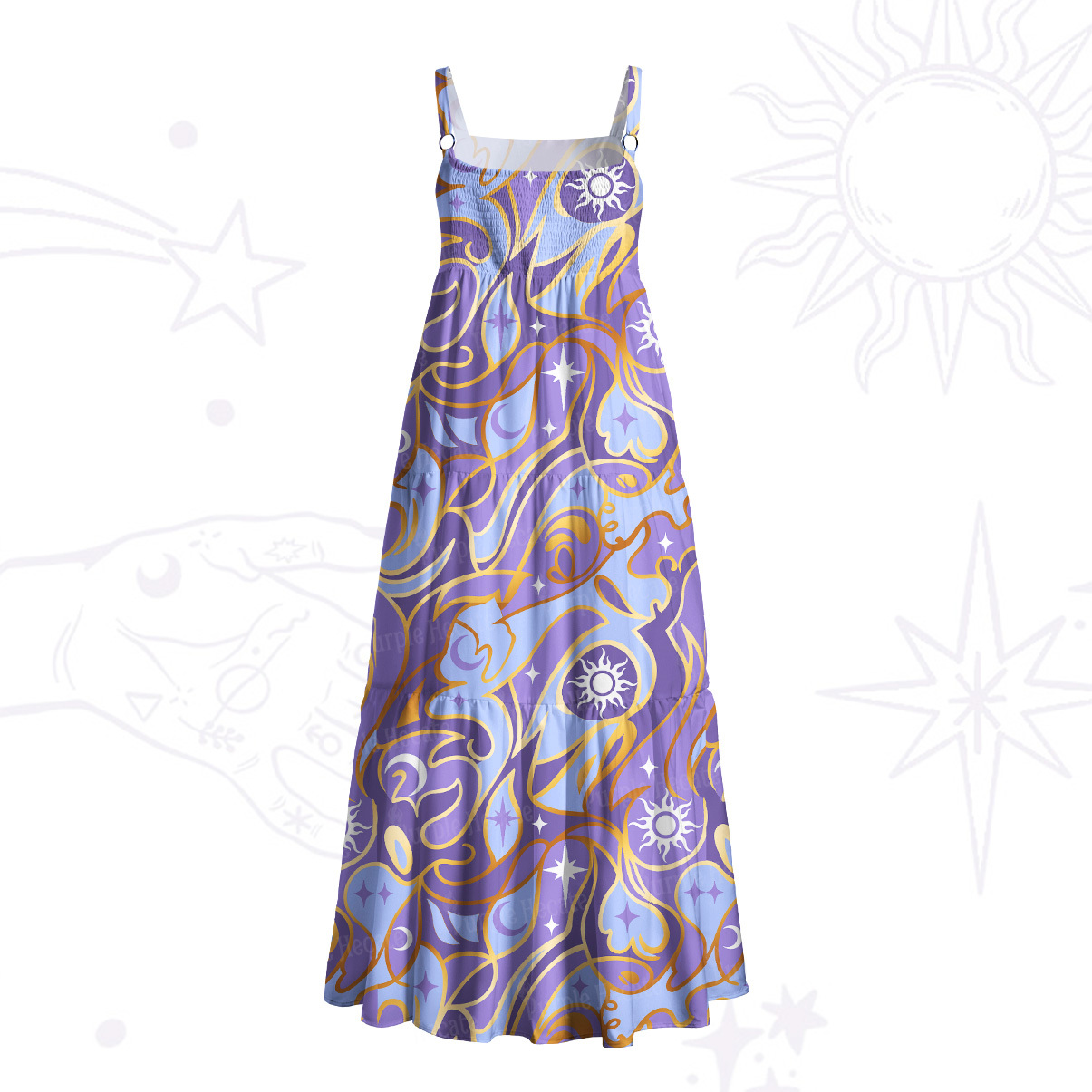Purplehecate Divination Night Print Wide Straps Maxi Dress