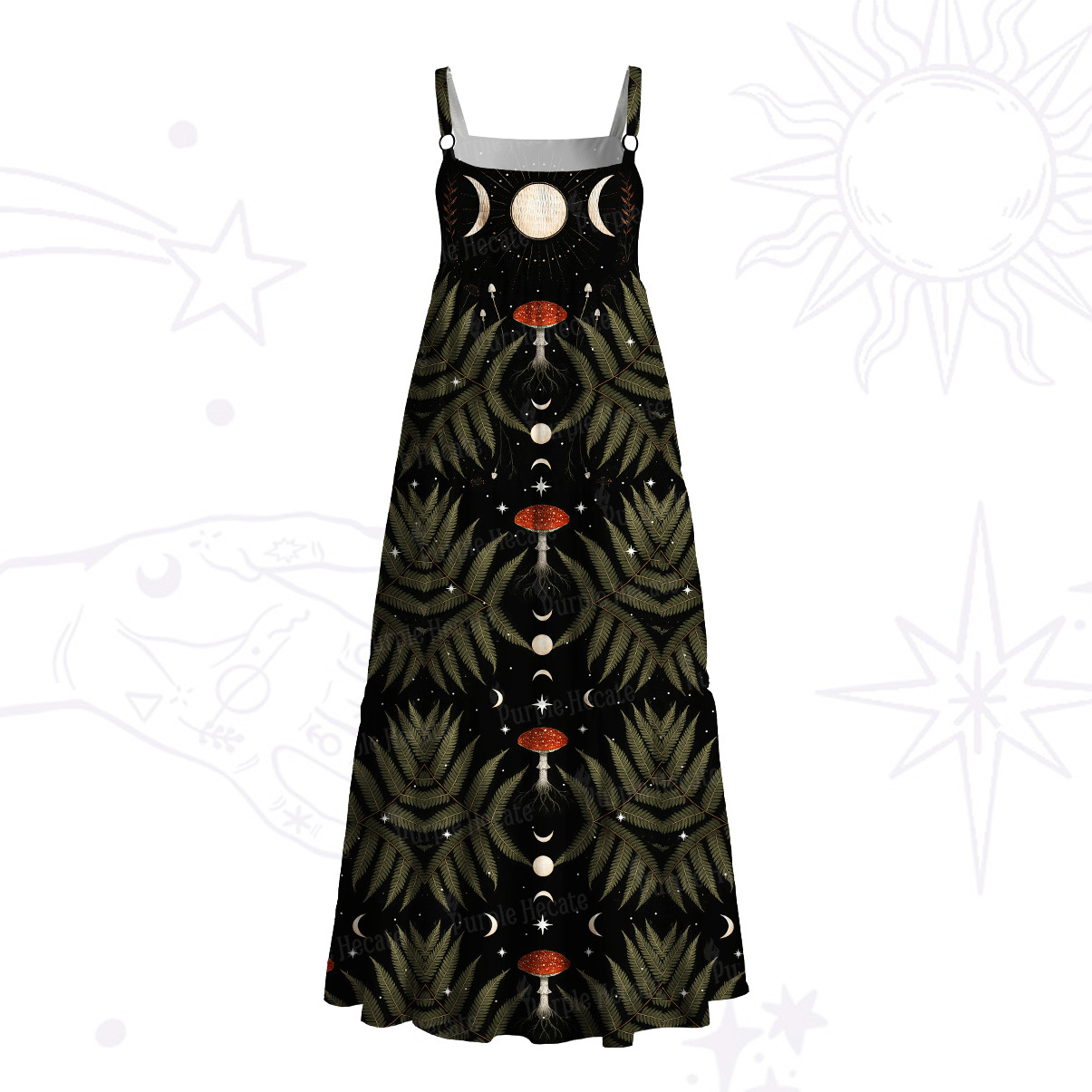 Purplehecate Moonlit Mushroom Gown Wide Straps Maxi Dress