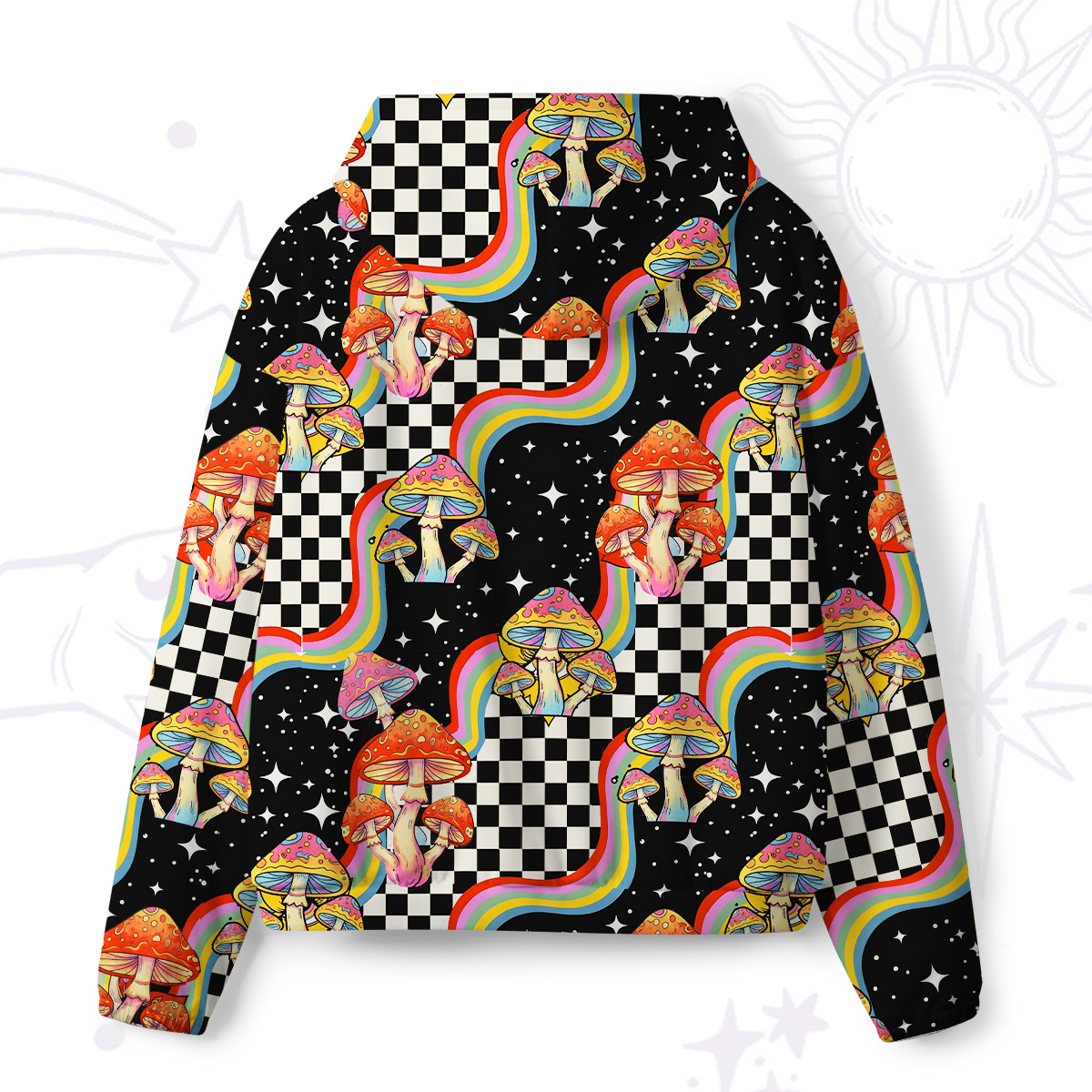 Purplehecate Trippy Rainbow Mushrooms All-Over Print Hoodie
