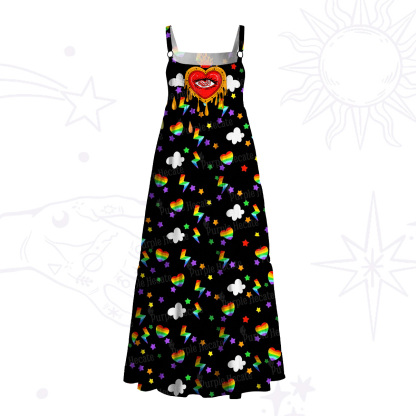 Purplehecate Rainbow Sacred Heart All Seeing Eye Pride Wide Straps Maxi Dress