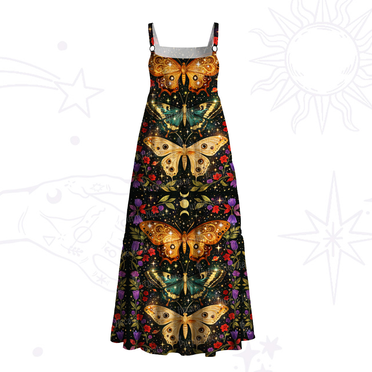 Purplehecate Mystic Butterfly Whisper Wide Straps Maxi Dress