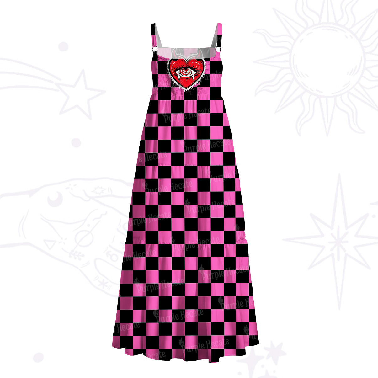 Purplehecate Heart of a Demon Wide Straps Maxi Dress