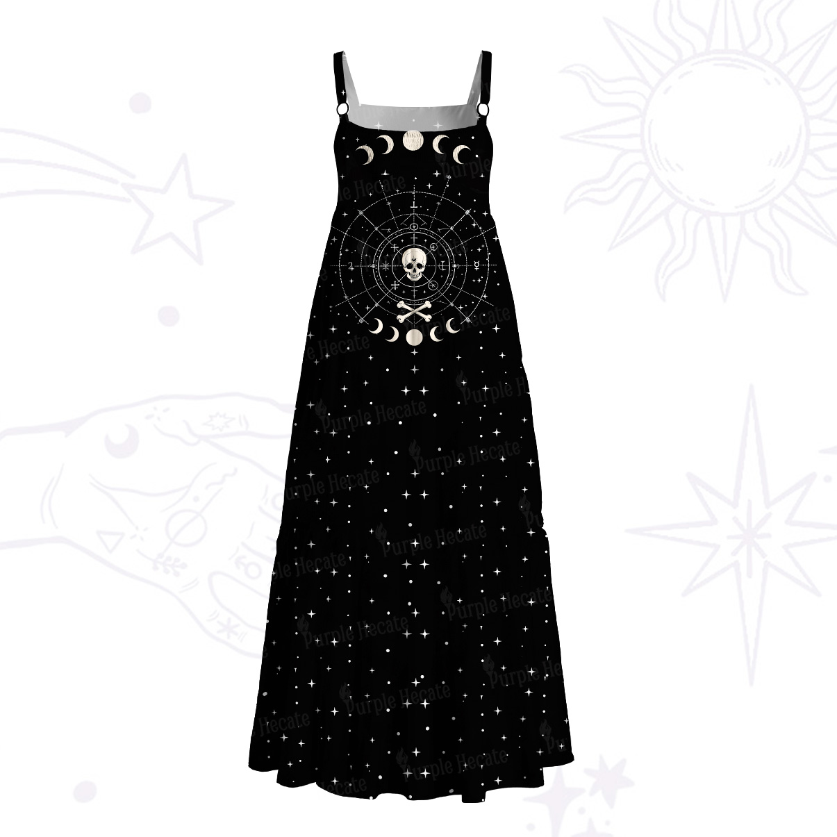 Purplehecate Coven of the Skull Moon Wide Straps Maxi Dress