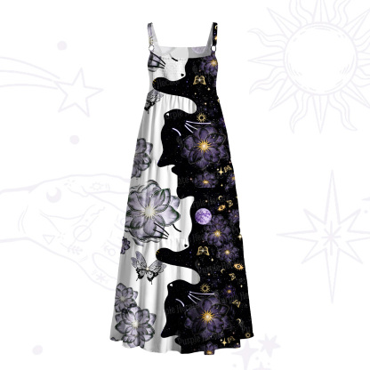 Purplehecate Starlit Cats & Butterflies Wide Straps Maxi Dress