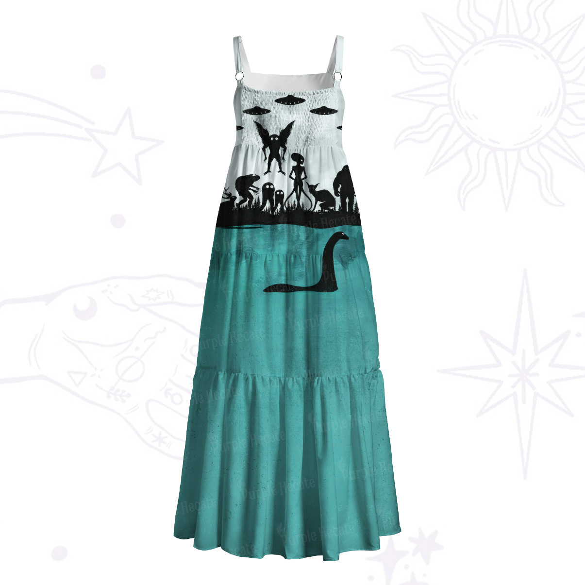 Purplehecate Alien Lake Monster Encounter Wide Straps Maxi Dress
