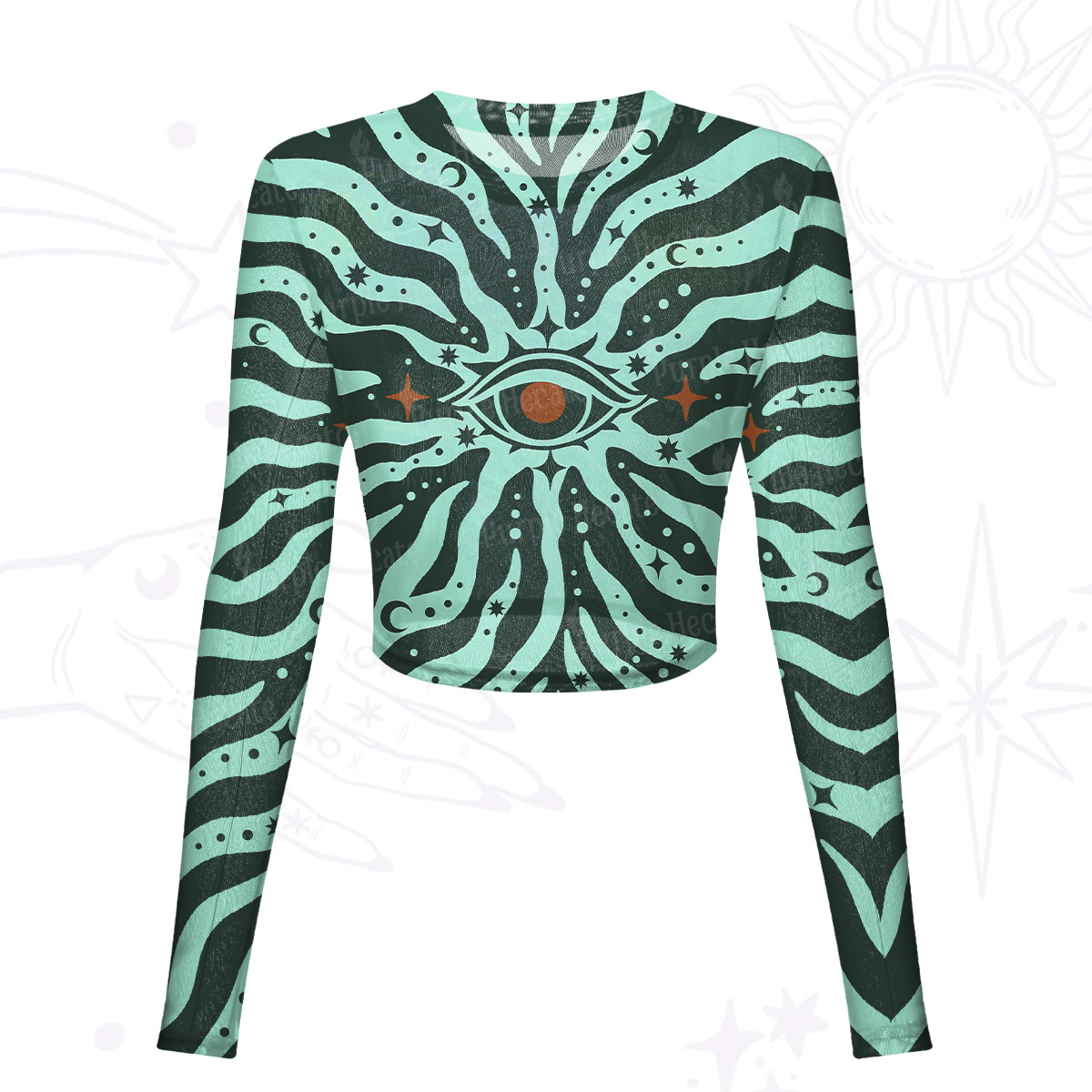 Purplehecate Green Vision Illusion Mesh Long Sleeve Crop Top