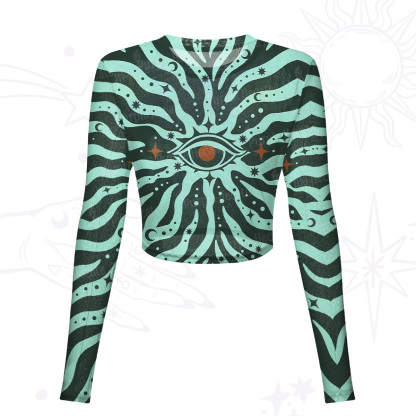 Purplehecate Green Vision Illusion Mesh Long Sleeve Crop Top