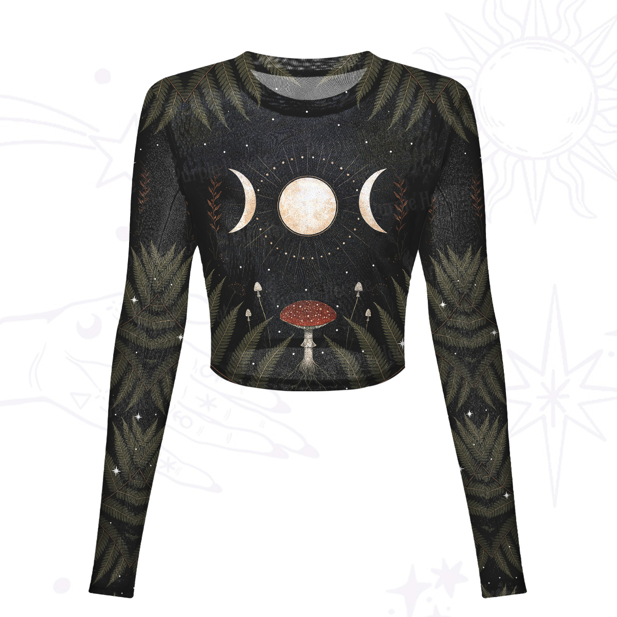 Purplehecate Moonlit Mushroom Gown Mesh Long Sleeve Crop Top
