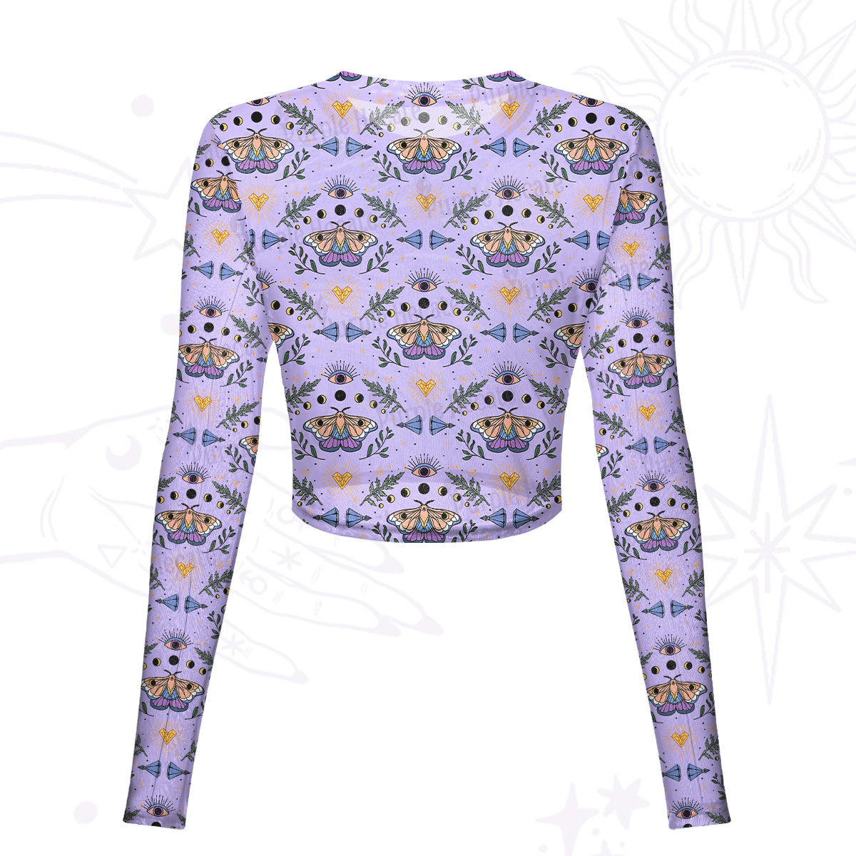 Purplehecate Luna Moth Witch Mesh Long Sleeve Crop Top