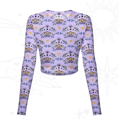 Purplehecate Luna Moth Witch Mesh Long Sleeve Crop Top