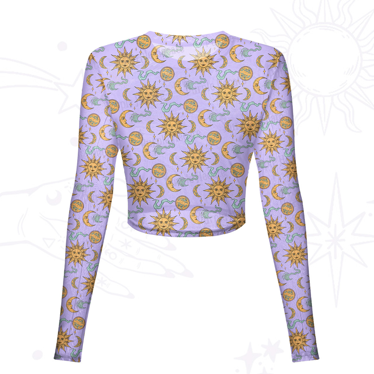 Purplehecate Magic of Sun and Moon Mesh Long Sleeve Crop Top