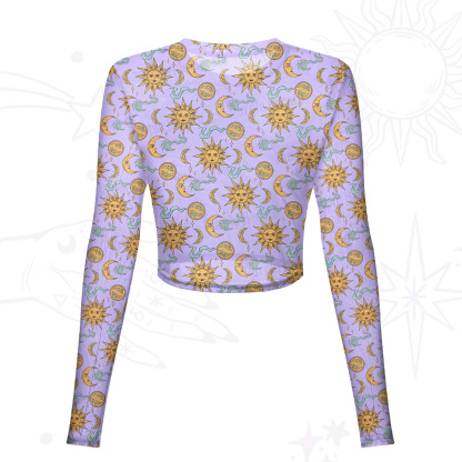 Purplehecate Magic of Sun and Moon Mesh Long Sleeve Crop Top