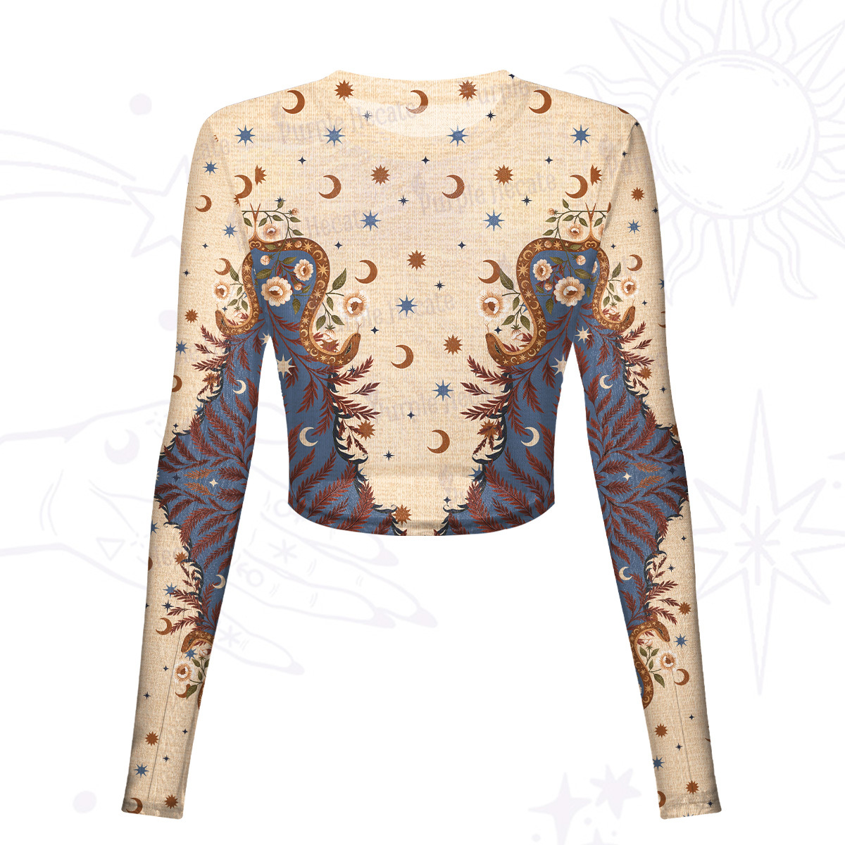 Purplehecate Celestial Ascension Mesh Long Sleeve Crop Top