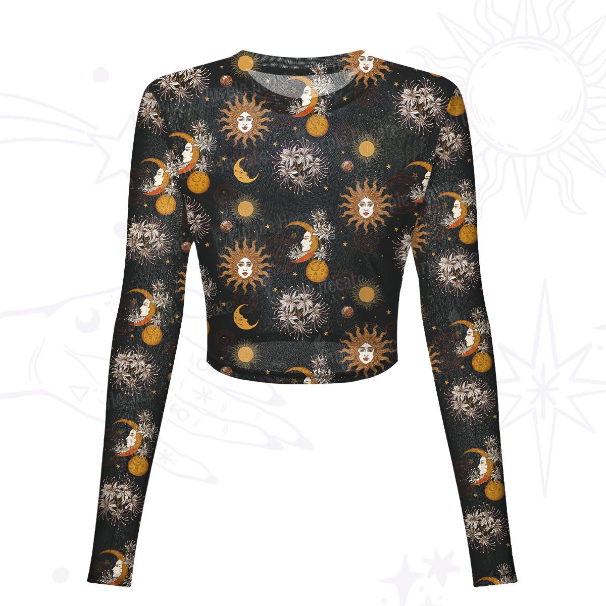 Purplehecate Stellar Symphony Mesh Long Sleeve Crop Top