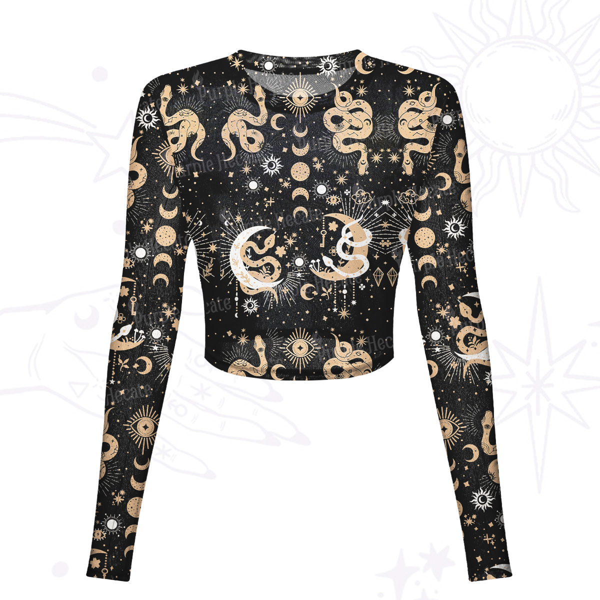 Purplehecate Divine Serpent Under the Moon Mesh Long Sleeve Crop Top