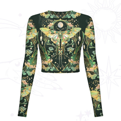 Purplehecate Moon Moth Rave Mesh Long Sleeve Crop Top